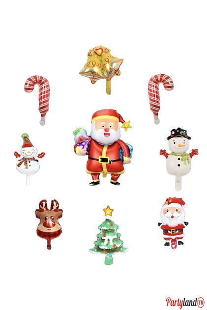 Yılbaşı Yeni Yıl 9 Adet Süsleme Folyo Balon Set 30-35 cm.