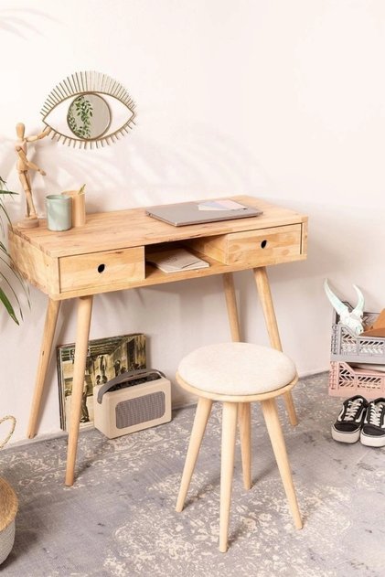 Masif Ahşap Basic Model Natural Çalışma Masası
