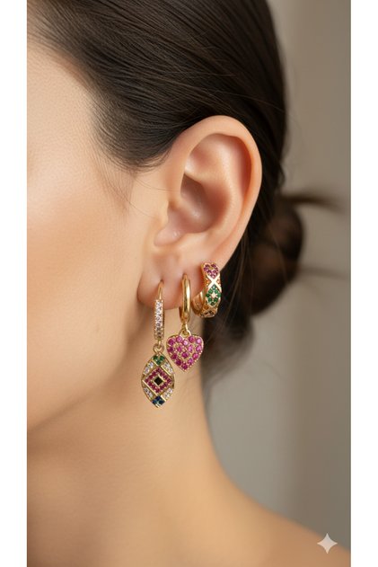 Ethnic Patterned Vip Series Set of 3 Earrings