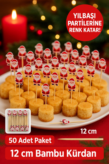 12 cm Bamboo Toothpicks with Santa Claus Figures in Pack of 50 • New Year's Presentation and Party Decoration Set