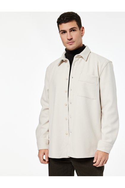 Viscose Blend Pocket Detailed Long Sleeve Buttoned Classic Collar Shirt Jacket