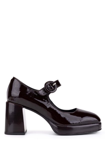 Women's Genuine Leather Claret Red Patent Leather Heeled Shoes