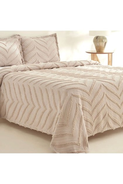 Delux Bohem Çift Kişilik Yatak Örtüsü Takımı 240x250 ve 2 adet Yastık BEJ