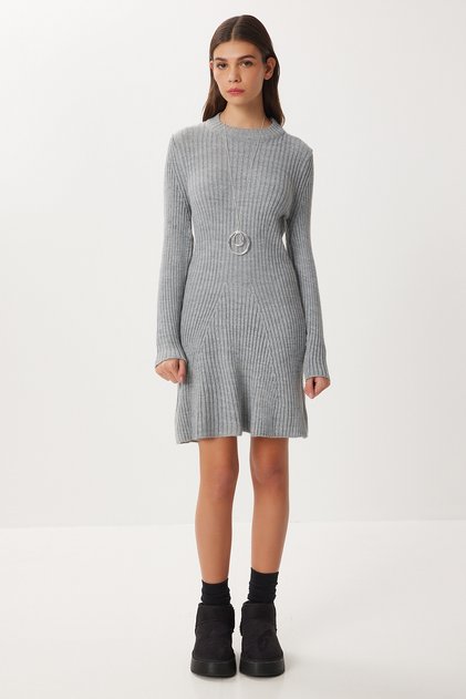 Corded Fabric Knitwear Short Bell Dress Lci0055 Gray