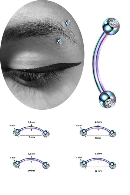 4 mm Taşlı Gökkuşağı Çelik Banana Piercing-Kaş,Rook,Daith,Snug,Surface ve Vertical Labret