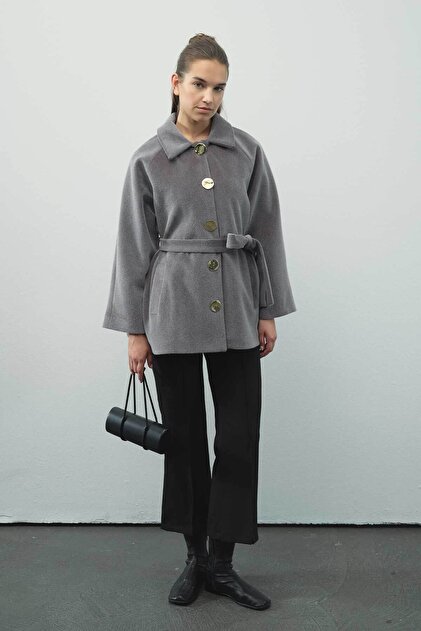 Milena Gold Buttoned Smoked Jacket Coat