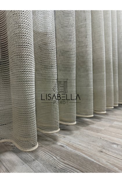 Elegance Sparkle Honeycomb Grounded Cappuccino Tulle Curtain (No Pleats, Plain Stitching)