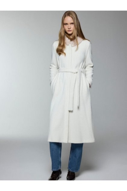 Women's Detailed Belted Ecru/Gold Cardigan