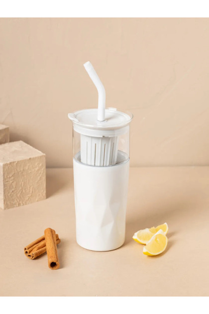 H2O 5 in 1 Glass Detox Mug with Steel Straw and Cleaner Gift 650 ml