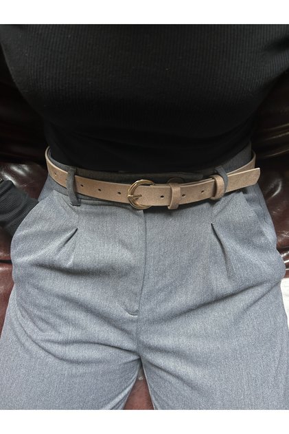 Illume Round Patterned Suede Women's Gold Buckle Waist Belt Jacket Belt Dress Belt Trouser Belt