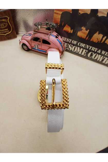 Gold Plated 2cm Embroidered Buckle Women's Trouser Belt, Dress Belt, Coat Belt