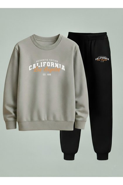 Children's Crew Neck Sweatshirt and Sweatpants Set California La Printed 3 Thread Raised