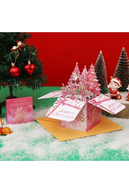 Felicitare 3D Pop-Up Craciun,Cutie Cadou,Pliabila,Plic si Cartonas pentru Mesaj,18x18,5 cm,Hartie