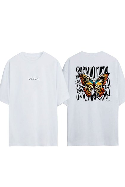Butterfly 6 Design Printed White Oversized T-Shirt