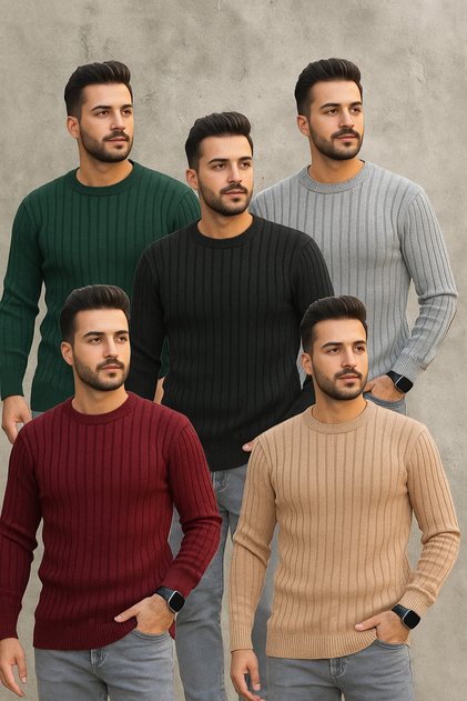 5-Piece Advantageous Set Men's Casual Crew Neck Winter Sweater