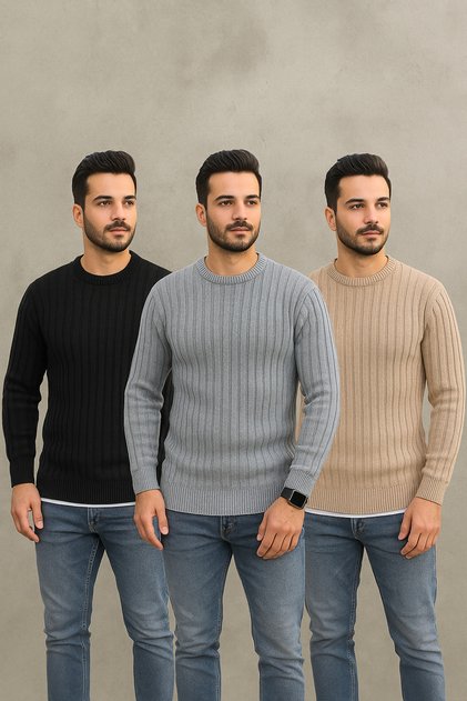 3-Piece Advantageous Set Men's Crew Neck Winter Sweater
