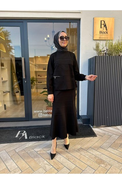38006 Fermuar Detay Kadın Takım Siyah