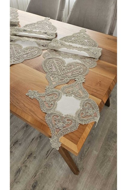 Linen Cover Lux Living Room Set with Heavy Guipure Lace