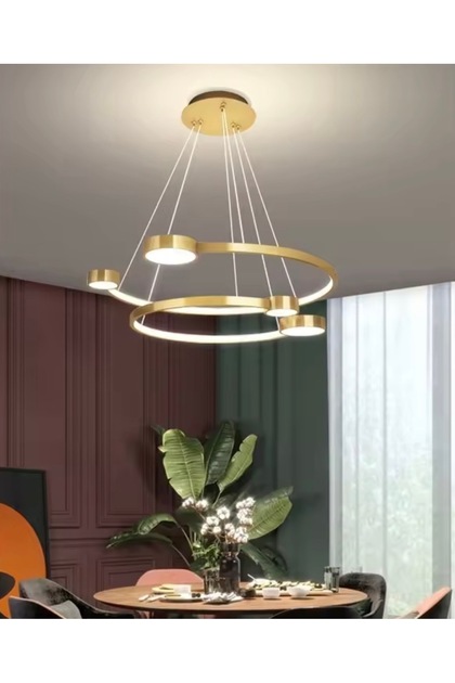 Modern Orion Chandelier, Two Rings, Bronze Color