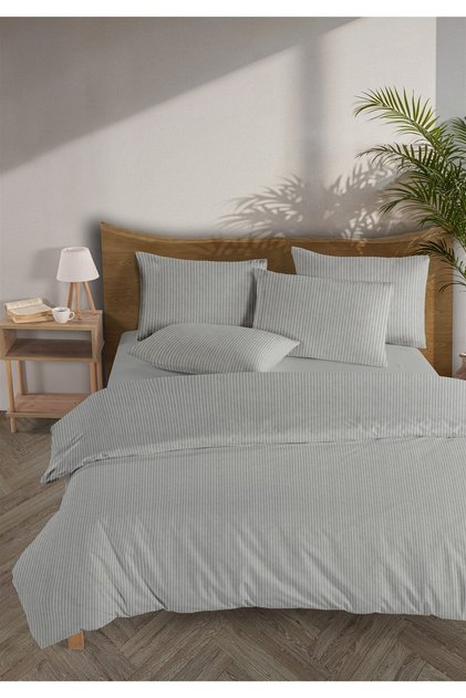 Line 100% Cotton Ranforce Akay Dark Gray Yarn-Dyed Duvet Cover Set Single Size - 160X220 cm
