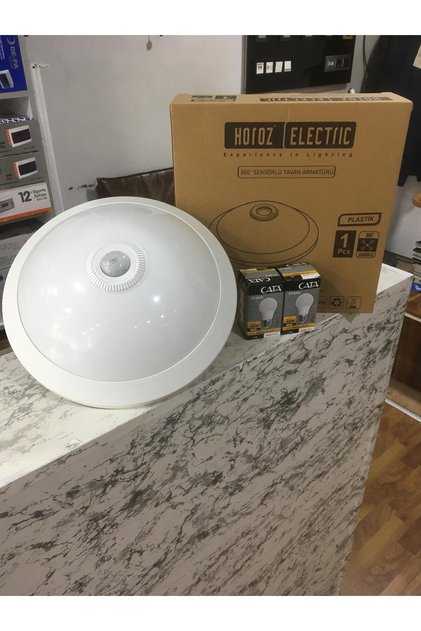 360° Sensörlü tavan armatürü 2 adet led ampul dahil PLASTİK GÖVDE