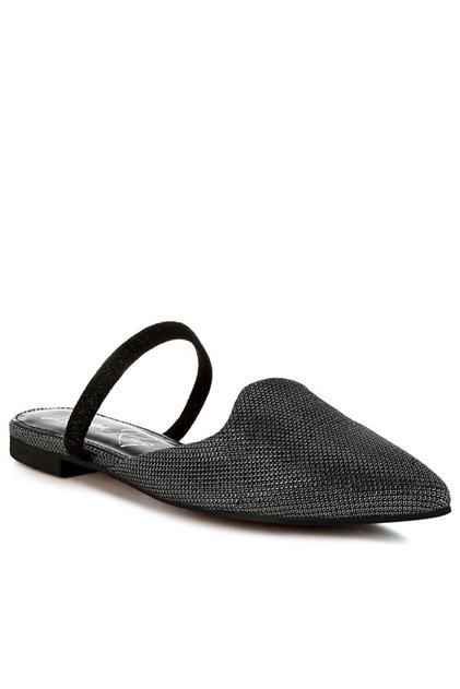 Women Glitter Faux Leather Flat Mules in Black