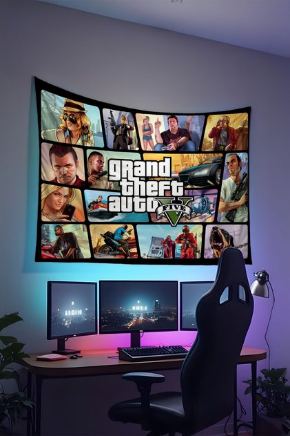 Gta Printed Wall Covering – Gamer-Themed, High-Quality Fabric, Tapestry Wall Carpet