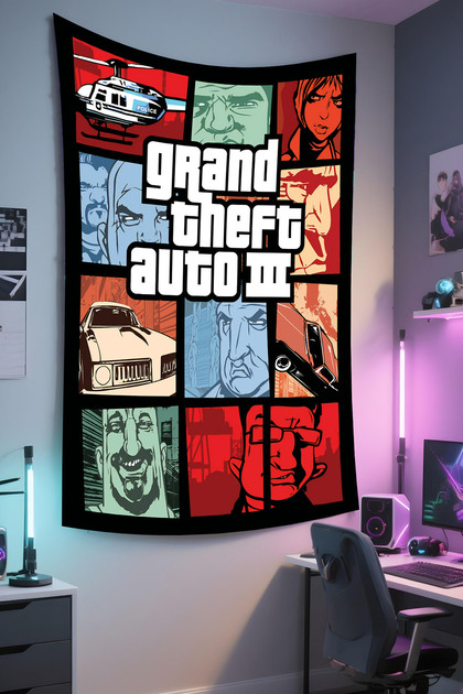Gta Printed Wall Covering – Gamer-Themed, High-Quality Fabric, Tapestry Wall Carpet