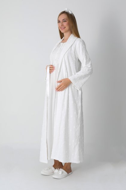 Maternity and Postpartum Nightgown and Jacquard Towel Robe Set - Patterned Winter Robe Viscose Nightgown