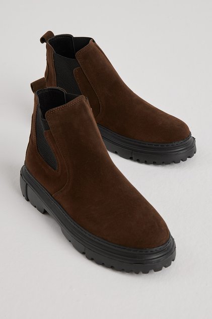 Men's Brown Thick Nylon Light Sole Chelsea Boots with Elastic Sides