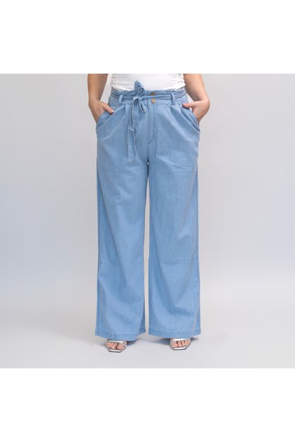 Ladies Casual Wear – Light Blue Lightweight Loose-Fit Cotton Denim Pants, LLJ33230-LT