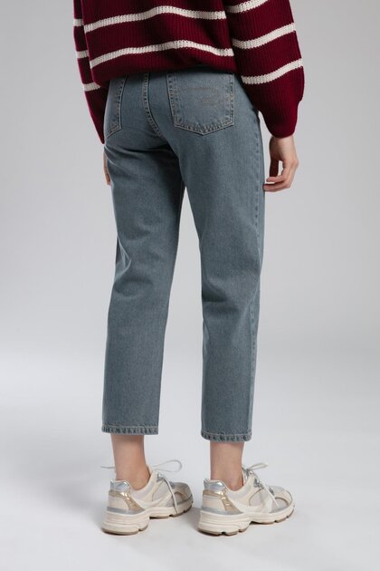Lee Cooper Yüksek Bel Düz Paça Straight Gri - Mavi Kadın Denim