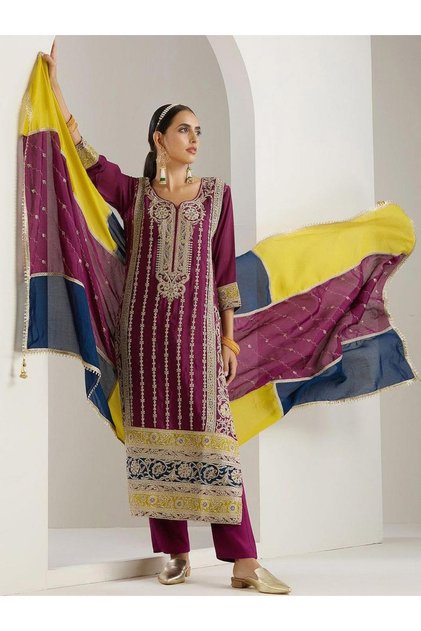 Purple Kurta with Pant and Dupatta Set