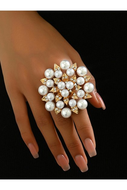 Embellished Faux Pearl Flower Ring