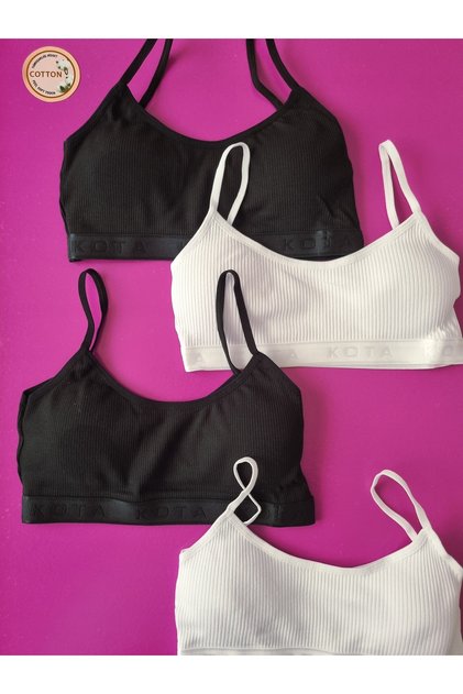 Corded Fabric Women's Bustier with 4 Black and White Color Straps and Removable Pads