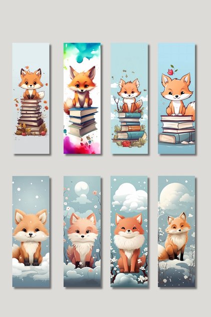 Cute Fox Design Gift Set of 8 Bookmarks
