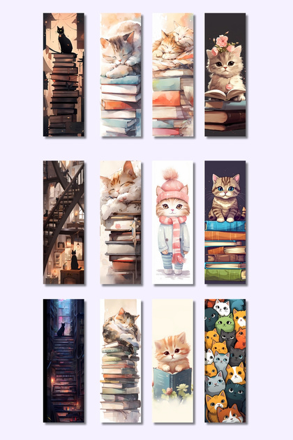 Cute Cat Design Gift Set of 12 Bookmarks
