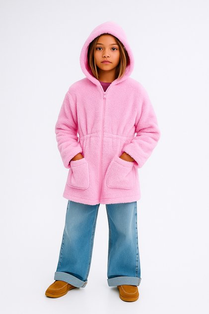 Girls' Coat Plush Hooded Long Sleeve Winter Coat 4-9 Years