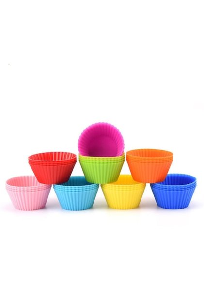 Set de 24 de forme reutilizabile din silicon pentru brioșe/cupcake-uri, fără BPA, 6,5 cm, multicolore