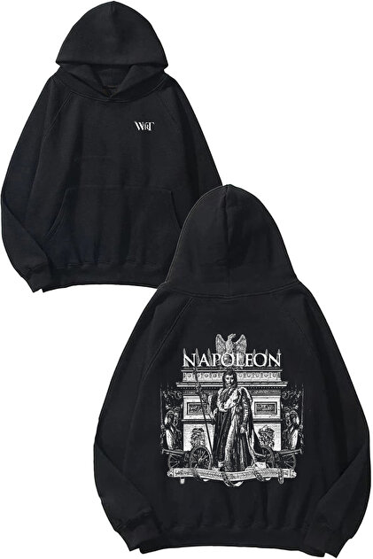 Napoleon Bonaparte Tasarım Sırt Baskılı Siyah Kapüşonlu Sweatshirt