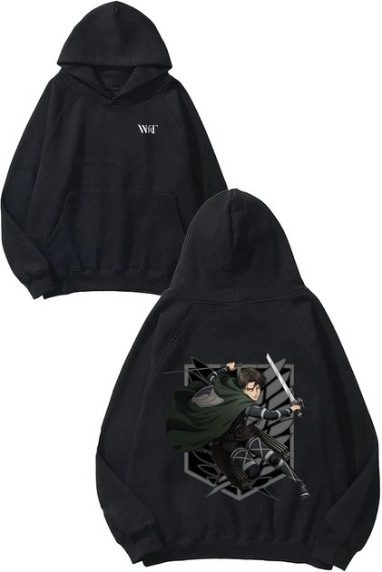 Attack on Titan Levi Dark Design Backpack Printed Black Hooded Sweatshirt