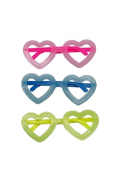 Set de 3 ochelari petrecere roz, albastru, lime, inimă QT9930