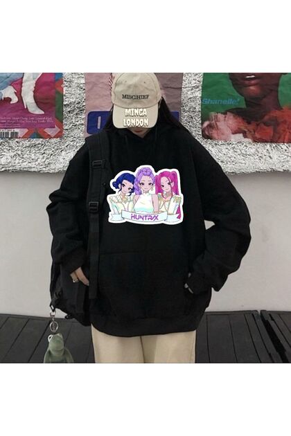 Unisex Huntrx Style Colorful Printed Black Oversized Sweatshirt