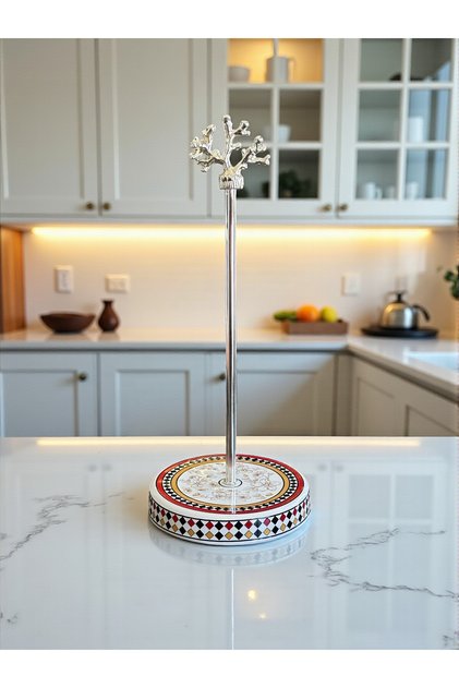 Paper Towel Holder Roll Napkin Holder Kitchen Accessory Ceramic Butterfly Pattern Silver - Feray Home