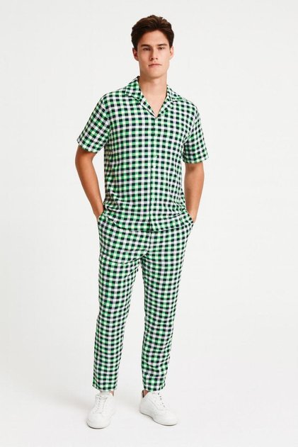 Men's Gingham Check Shirt and Long Co-ord Set