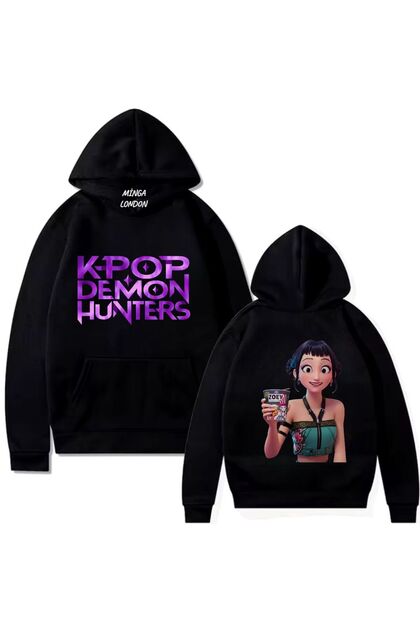 Unisex Kpop Demon Hunters Style Colorful Printed Black Oversized Sweatshirt