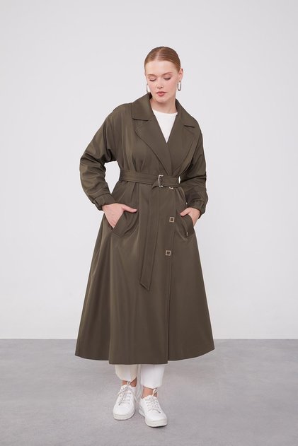 Khaki Sleeve Rubber Detail Trench Coat