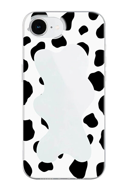 iPhone 16E Compatible Logo Detailed Cow Patterned Transparent Silicone Phone Case