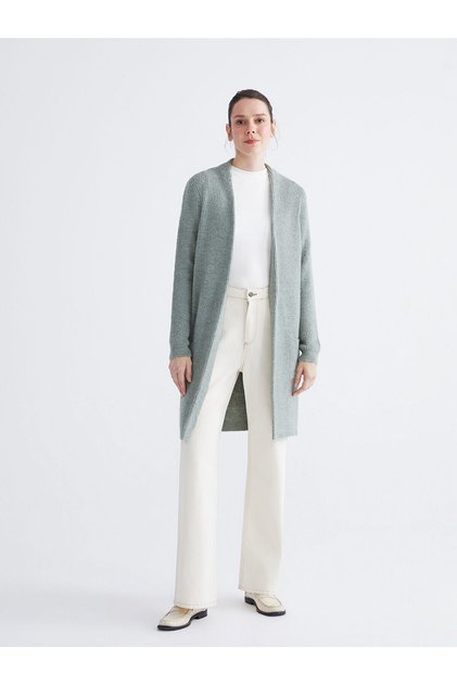 Two Mt Shop Quality Lcwaikiki Classic Green Knitwear Plain Midi Women's Cardigan