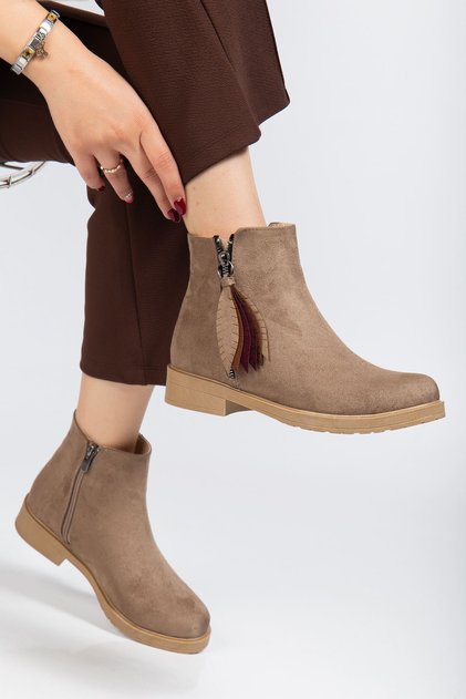 165-205 Mink Suede Leaf Patterned Zippered Daily Women's Boots